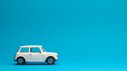 Fototapeta premium Retro small car on a blue background
