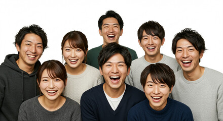 笑顔の男女、集団、グループ、チーム、オフィスカジュアル