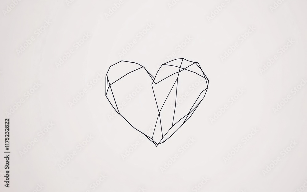 Poster abstract geometric heart shape created with thin lines on a minimalistic background, symbolizing lov