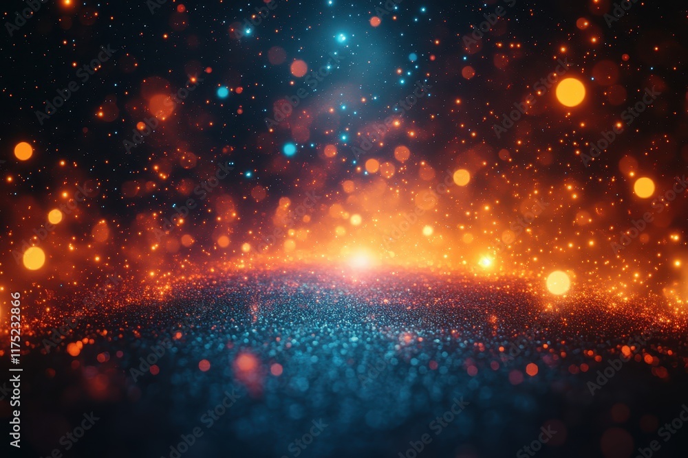 Poster colorful abstract background with glowing particles and vibrant lights creating a cosmic atmosphere 