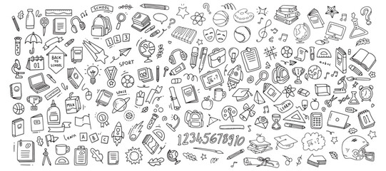 Back to school doodle elements. Vector illustration in line