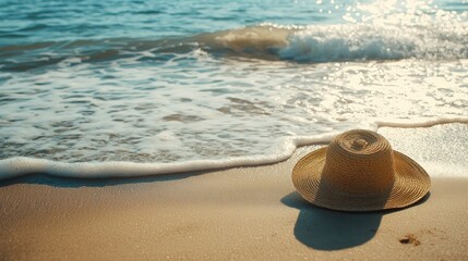 Summer Beach Day: A Straw Hat on the Sandy Shore