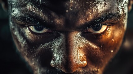 Intense Closeup Of A Sweaty Athletes Face