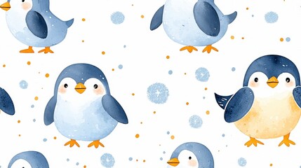 Fototapeta premium Cute and Colorful Penguin Pattern on a White Background for Kids' Decor and Fabric Design