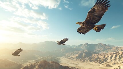 Naklejka premium Majestic Eagles Soaring Over Desert Mountains