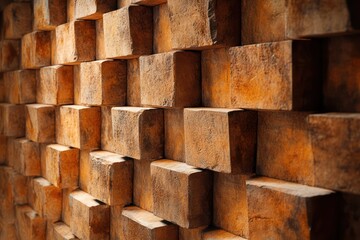 A textured wall featuring staggered bricks in warm earthy tones for a rustic yet modern vibe