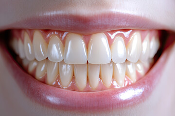 Fototapeta premium Teeth, dental and oral hygiene with a model woman in studio on a gray background for tooth whitening. Dentist, healthcare and veneers with a female indoor to show a happy smile at a mouth specialist