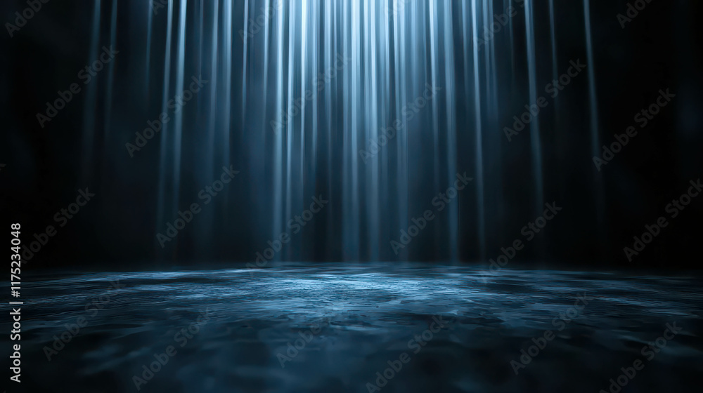 Poster delicate glowing threads of light weaving through soft misty waterfall scene