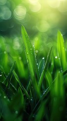 清晨露珠晶莹剔透草丛雨后清新背景