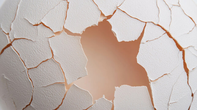 Detailed Macro Shot of a Single Eggshell Fragment with Visible Cracks and Texture