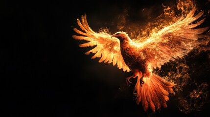 Fiery Phoenix Bird in Flight: A Majestic Display of Embers and Wings