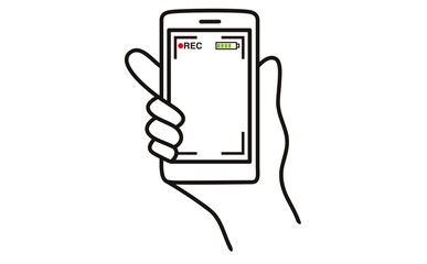 REC画面のスマホを持つ右手のモノクロイラスト