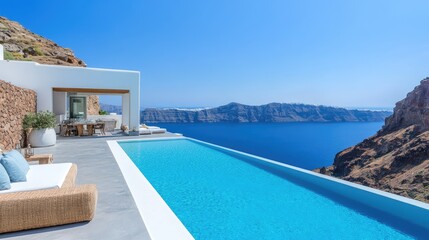 Fototapeta premium Modern Cliffside Villa With Infinity Pool and Ocean View