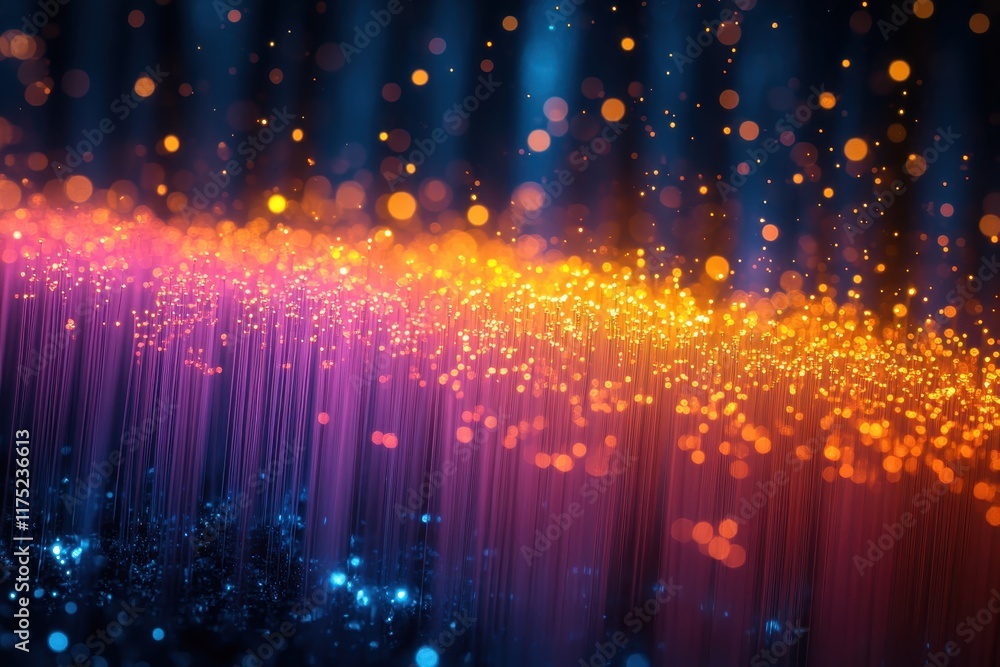 Poster colorful abstract light patterns create a vibrant display of shimmering particles and flowing lines 