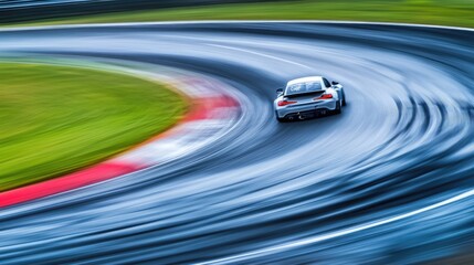 Silver Sports Car Speeding Around Race Track Curve