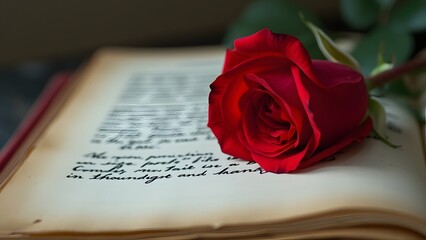Romantic Red Rose on an Antique Book Page
