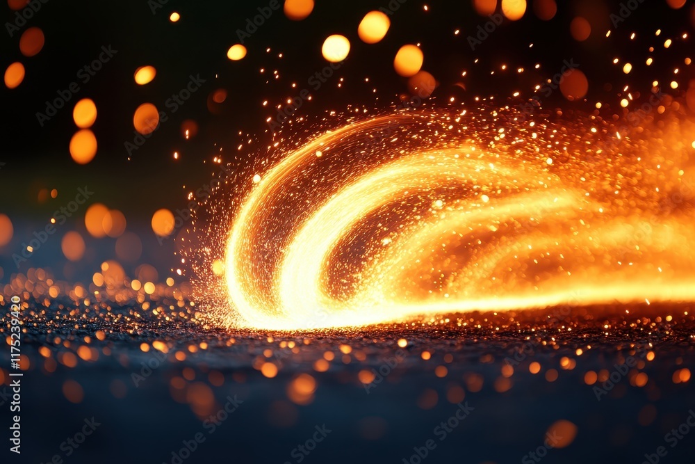 Poster glowing sparks and dynamic motion create a mesmerizing display of light and energy at night