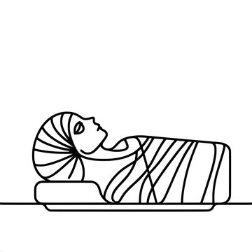 recommend clip art: Minimalist line art of an ancient egyptian mummy in sarcophagus, single line vector outline drawing