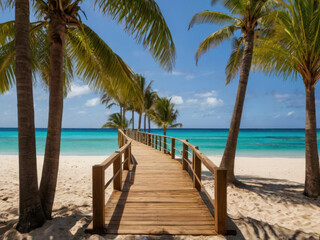 Puente de cubierta que conduce a la playa paradis&iacute;aca.
