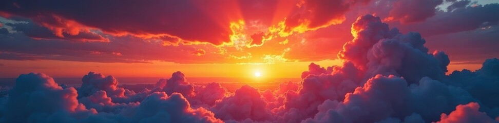 Fiery sunset, vibrant cloudscape, dramatic light, heaven, moody, backdrop