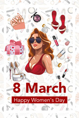Womens Day Poster. Set of Trendy Posters for 8 March. Fashion graphics. Lady Boss Womens Day Greeting Cards. Women Day background Templates with Fashion Art.