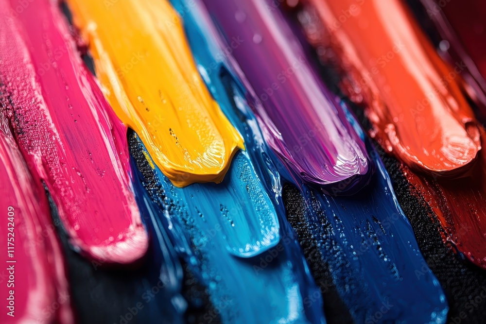 Poster vibrant paint strokes arranged in a colorful pattern on a textured surface depicting creativity and 