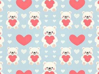 cute bear with heart valentine christmas gift with love nostalgia childhood soft pastel pattern background