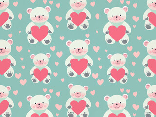 cute bear with heart valentine christmas gift with love nostalgia childhood soft pastel pattern background