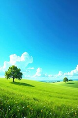 Obraz premium Blue canvas of empty fields and scattered trees, vastness, sky