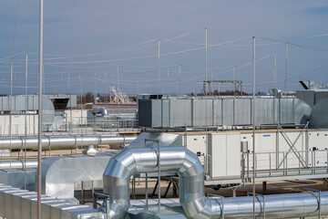 Miscellaneous industrial installations on the roof of manufacturing plant