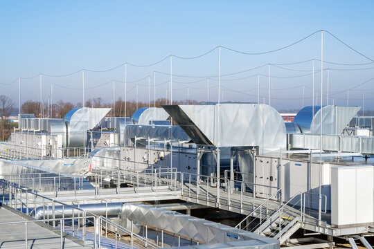 Miscellaneous industrial installations on the roof of manufacturing plant