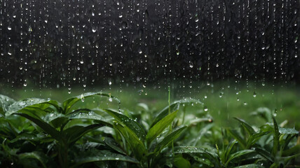 Rain Drops, Rain drops on Window with Cosmic Starry night Background, Rain Drop Falling onto Window with Green Nature Background