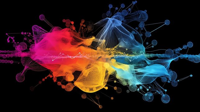 An abstract visualization of machine learning processes with nodes and connections in vibrant colors 