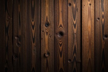 Obraz premium Deep brown, weathered wood grain vertical lines, knots, wooden, texture