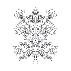 Mughal decorative ornamental floral. Vintage intricate traditional mughal style with flowers and foliage.