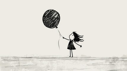 A stick figure holding up a balloon