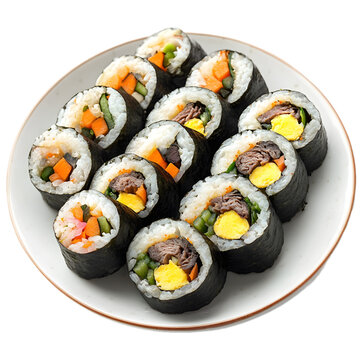 Slices of kimbap (Korean sushi rolls) isolated die cut 