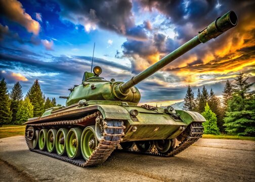 Soviet Era Main Battle Tank T-55, Military Vehicle Exhibition, Powerful Weaponry, Cold War Relic, Historic Armored Fighting Vehicle