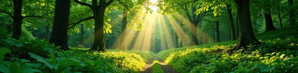 Dense foliage with sunlight filtering through, greenery, trees