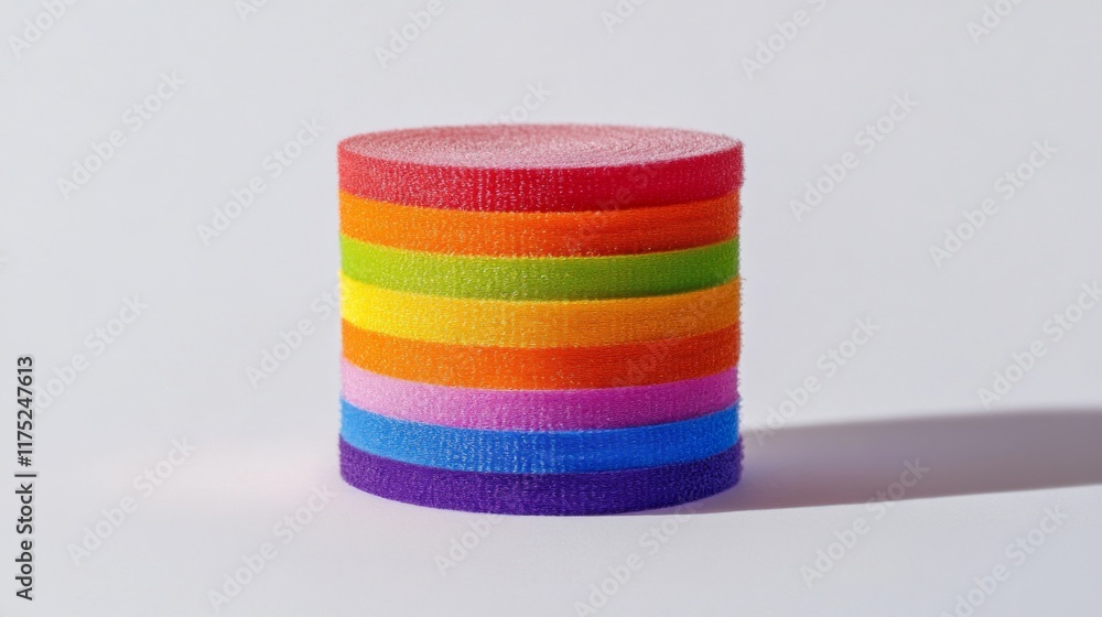 Wall mural a vibrant stack of colorful bands arranged neatly. each layer showcases a different bright hue. perf