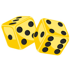 Yellow dice for gambling without background