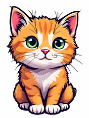 Fototapeta premium Cartoon orange cat sticker isolated on white