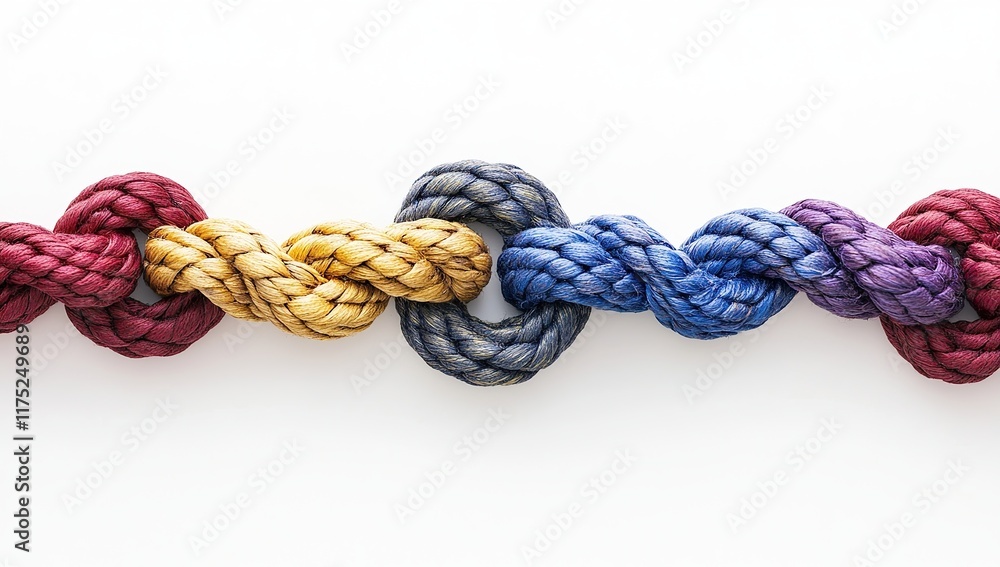 Poster intertwined multicolored ropes: a symbol of unity and teamwork