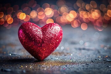 Fototapeta premium Sparkling Glitter Heart on Grey Background - Low Light Romantic Stock Photo