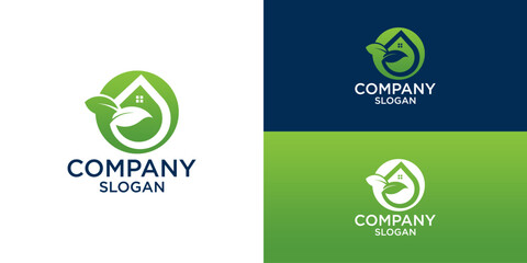green leaf house logo design vector	
