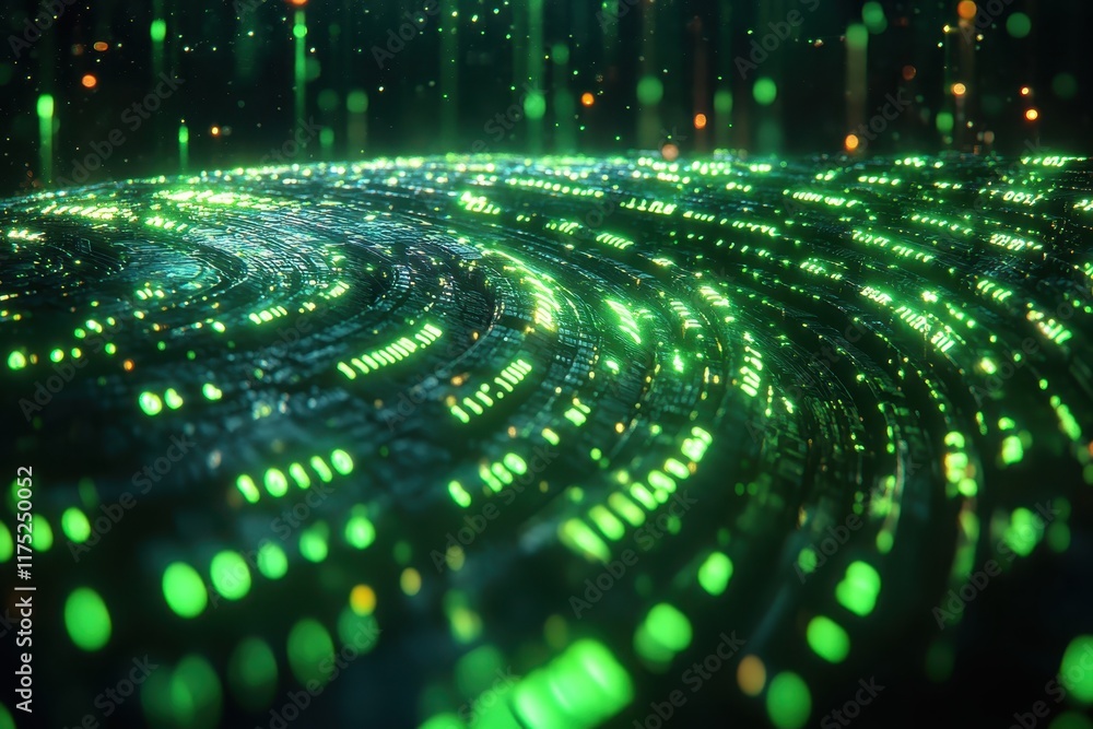 Aufkleber green glowing data streams create a mesmerizing visual effect in a digital landscape at night