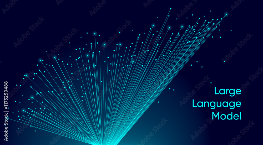 Poster illustration of abstract stream. artificial intelligence. big data, technology, ai, data transfer, d