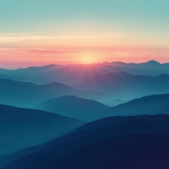 Fototapeta premium Stunning sunrise over misty mountain ranges in the early morning