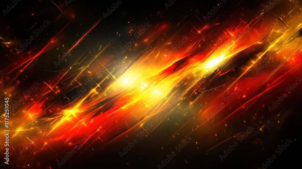 Poster bold brushstrokes and energetic patterns create a sense of movement against a gradient background of