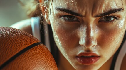 Young athlete intensely focuses on basketball training in a gym during early morning practice session